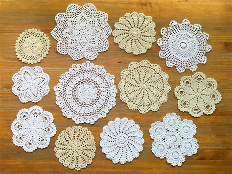 12pcs Hand Crochet Lace Doilies For Table Decoration Handmade Vintage