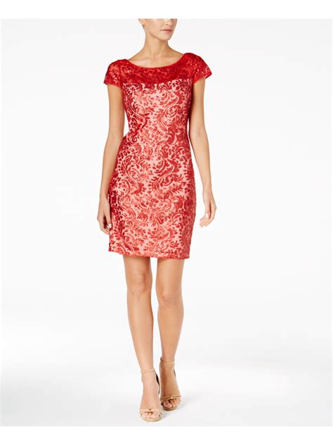 Calvin Klein Womens Red Sequined Sheath Dress 2 Ebay