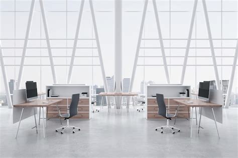 Premium Photo Modern Sunny Spacious Office With White Style Interior