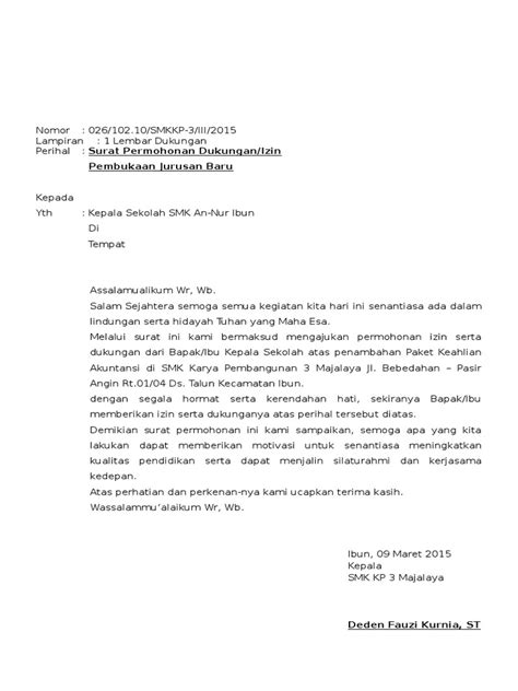 Contoh Surat Permohonan Izin Operasional Sekolah Smk Nusagates