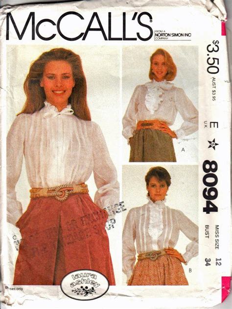 Mccalls 8094 Laura Ashley Womans Long Sleeved Lace Etsy Blouse