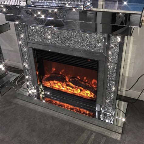 Diamond Crush Fire Place With Electric Fire Mirrored Furniture Fireplace Mirror Home