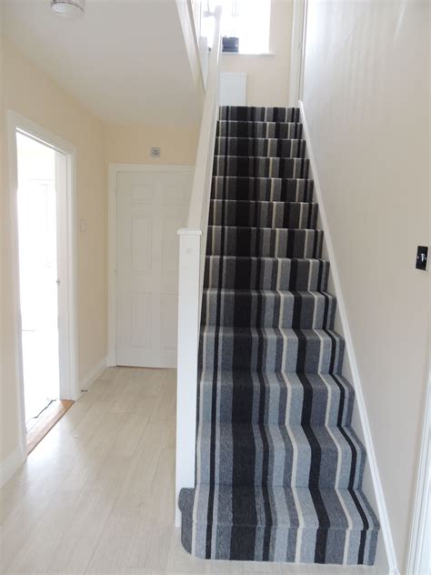 My House Grey Striped Carpeted Stairs Striped Carpet Stairs