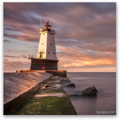 Ludington North Breakwater Light At Dawn Fine Art Print By Adam Romanowicz