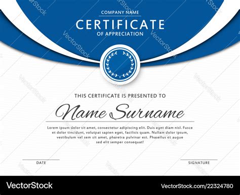 Certificate Template In Elegant Blue Color Vector Image