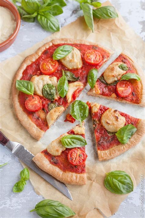 Vegan Pizza Recipe With Margherita Topping And Cashew Ricotta