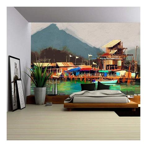 Wall26 Seascape Painting Showing Old Fishing Villagedigital Painting