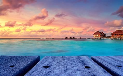 Body Of Water Tropical Beach Nature Sunset Landscape Bungalow