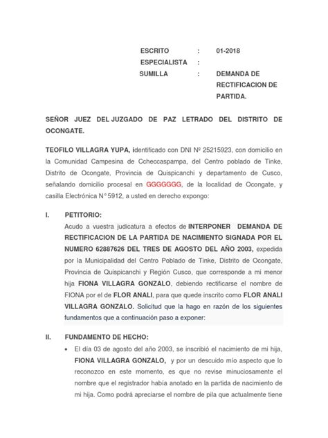 Modelo Solicitud De Cambio De Nombre Ley Procesal Demanda Judicial