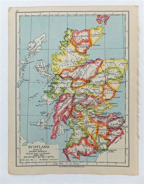 Scotland Map Vintage Map Of Scotland Historical Scotland Etsy Uk