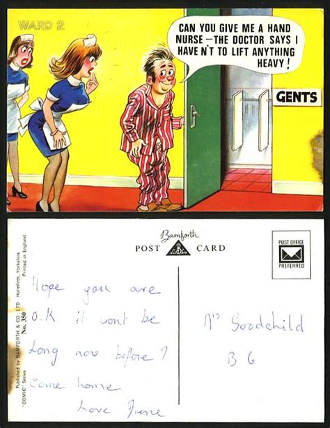 Bamforth Saucy Comic Old Postcard Give Me A Hand Nurse For Sale
