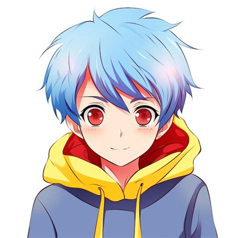 Premium Ai Image Anime Boy With Blue Hair And Red Eyes Wearing A Blue