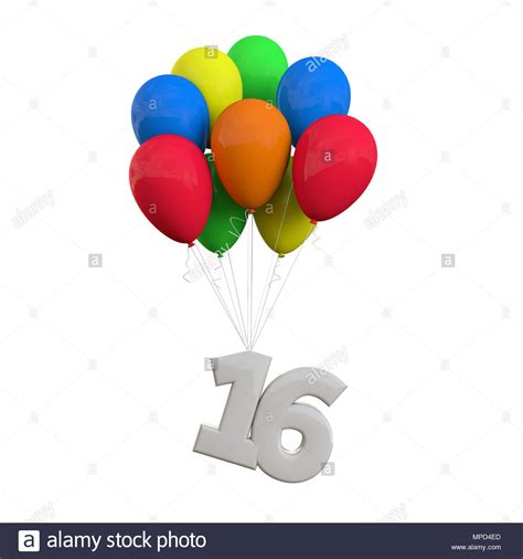 Number 16 Party Celebration Number Attached To A Bunch Of Balloons 3d