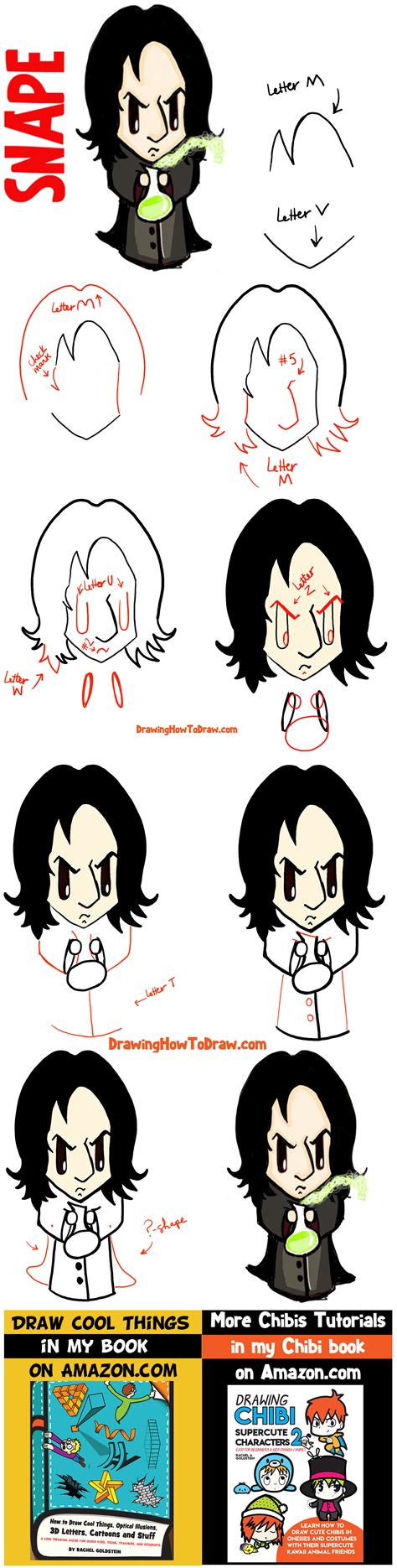 Click here to save the tutorial to pinterest! How to Draw Cute Chibi Severus Snape from Harry Potter in ...