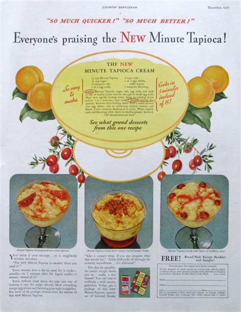 1935 Minute Tapioca Cream Ad 1930s Kitchen Decor Nostalgic Etsy