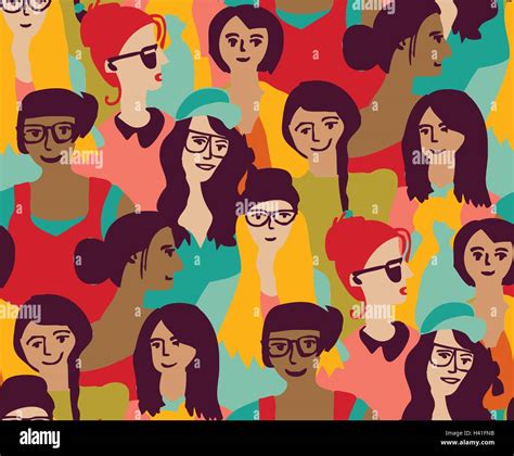 Woman Only Crowd Group Color Seamless Pattern Stock Vector Image And Art