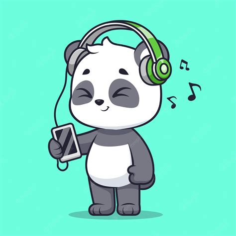 Premium Vector Cute Panda Listening Music With Headphone Cartoon