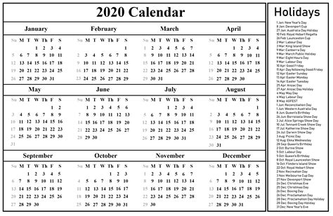 2020 Calendar Australia Printable Example Calendar Printable