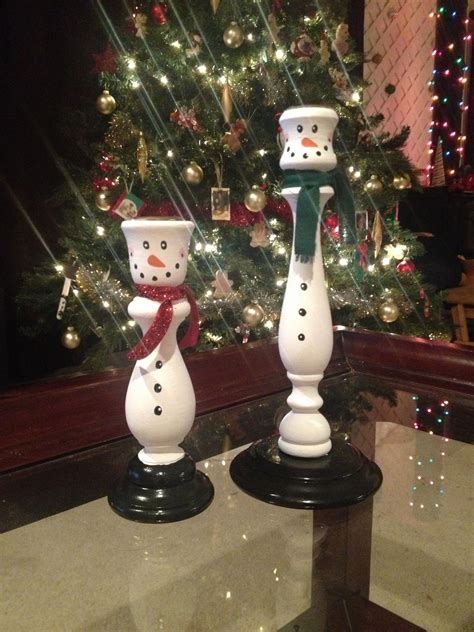 Candlestick Snowmen Woodensnowmen Christmas Art Christmas