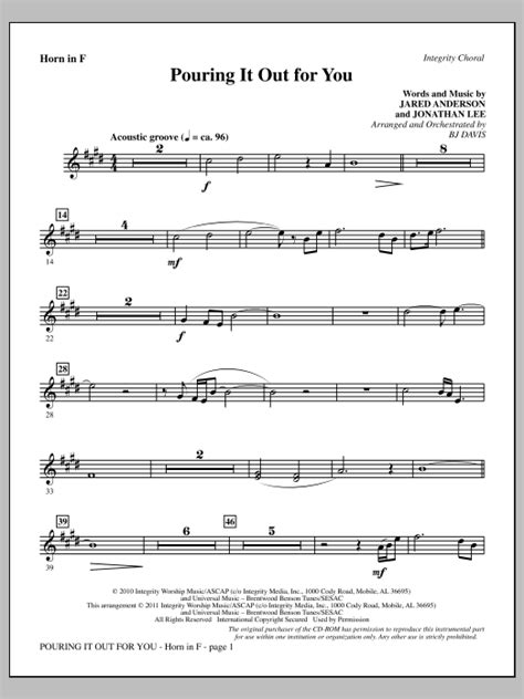 Pouring It Out For You F Horn Sheet Music BJ Davis Choir