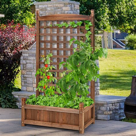 3045in High Wood Planter Freestanding Trellis Plant Raised Bed For