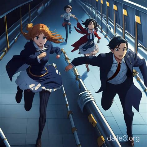 Anime Characters Running Through Titanic Ship Hallway Dalle3 Ai