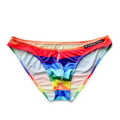 rainbow color mini briefs mens thong swimwear super sexy gay swim underwear tanga pouch bikini