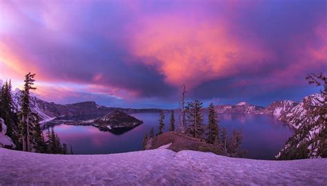 Winter Mountains And Lake At Sunset