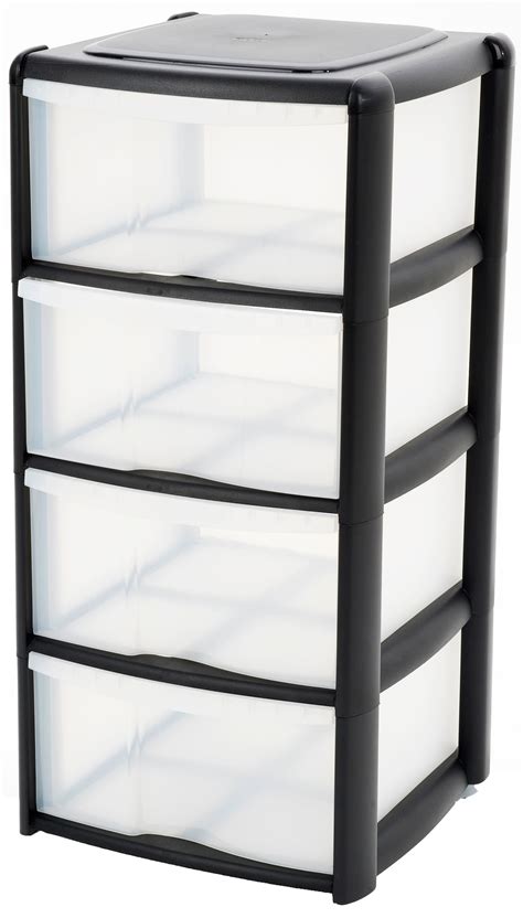 Bandq Black And Clear Plastic 4 Drawer Tower Unit Rooms Diy At Bandq