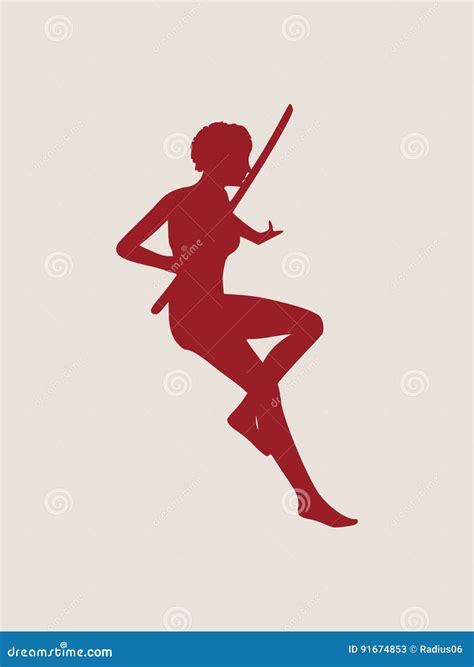Karate Martial Art Silhouette Of Woman With Sword Stock Vector