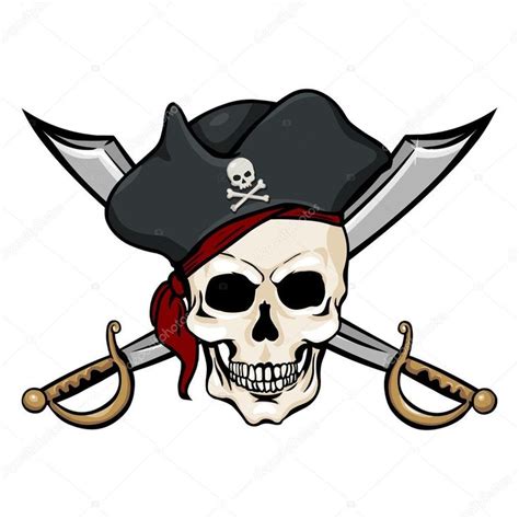A Skull Wearing A Pirate Hat With Two Swords