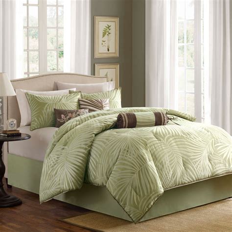 The most common palm tree comforter material is cotton. BEAUTIFUL TROPICAL PALM LEAVES GREEN BROWN 7Pc COMFORTER ...