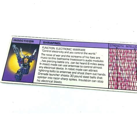 Transformers G1 Shrapnel Tech Spec Card Lexis Toy Loft
