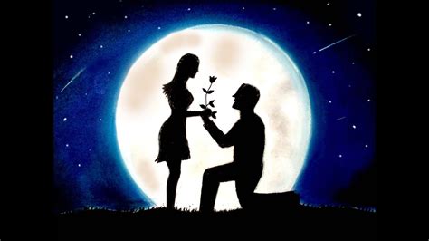 How To Draw Scenery Of Moonlight Romantic Love Step By Step Youtube