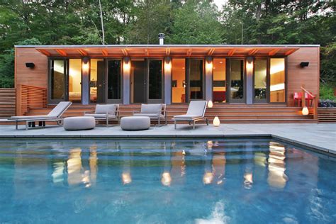 Modern Modular Prefab Pool House Connecticut Cedar Siding Sliding