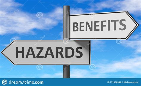 Hazards And Benefits As A Choice - Pictured As Words Hazards, Benefits On Road Signs To Show 