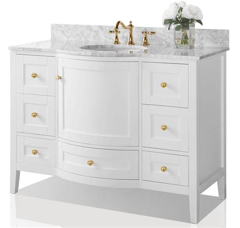 48 Single Sink Bath Vanity Set In White With Italian Carrara White Marble Vanity Top And White
