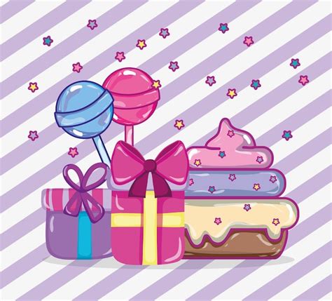 Dibujos Animados De Dulces De Cumpleaños Vector Premium