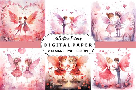 Watercolor Valentine Fairies Background Graphic By Pcudesigns