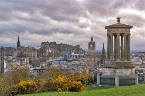 Cityscape Of Edinburgh City From The Hilltop Of Calton Hill In Central