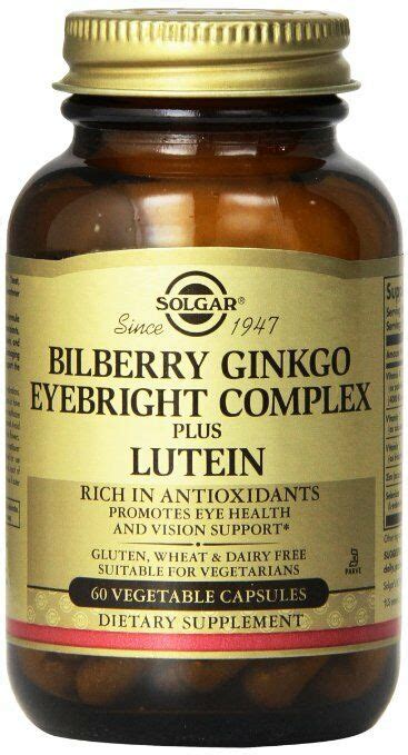 It enhances the supply of blood and oxygen to the eyes, strengthens the capillaries that feed the eye. Solgar Bilberry Ginkgo Eyebright Complex Plus Lutein 60 ...
