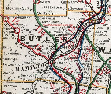 Butler County Ohio 1901 Map Hamilton Middletown Oxford Monroe