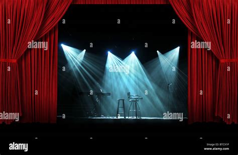 Concert Stage With Large Red Curtains With Lights Stock Photo Alamy