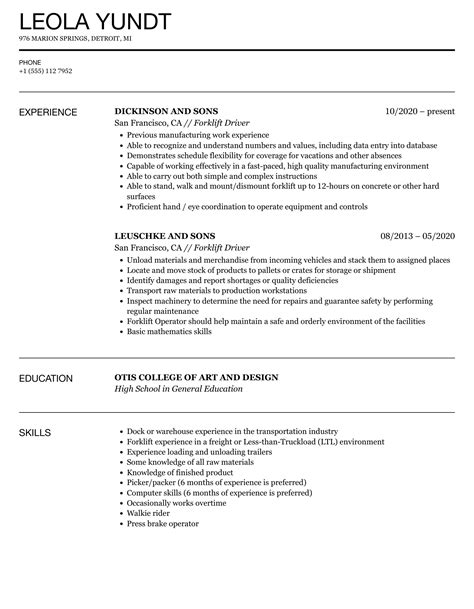 Forklift Driver Resume Samples Velvet Jobs