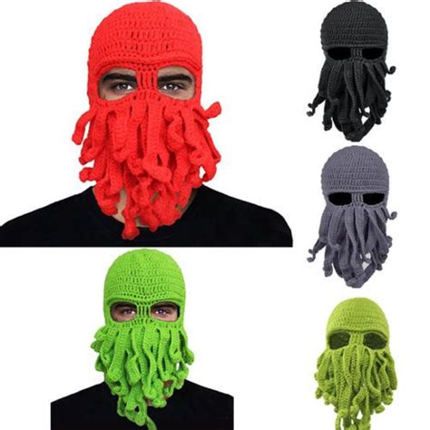 funny octopus winter warm knitted wool ski face mask knit hat squid cap beanie decoration