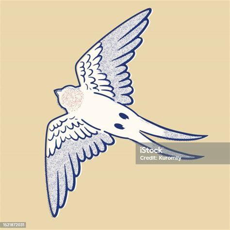 Handdrawn Retro Illustration Of A Flying Swallow Stock Illustration