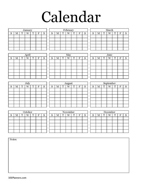 Blank year calendar template