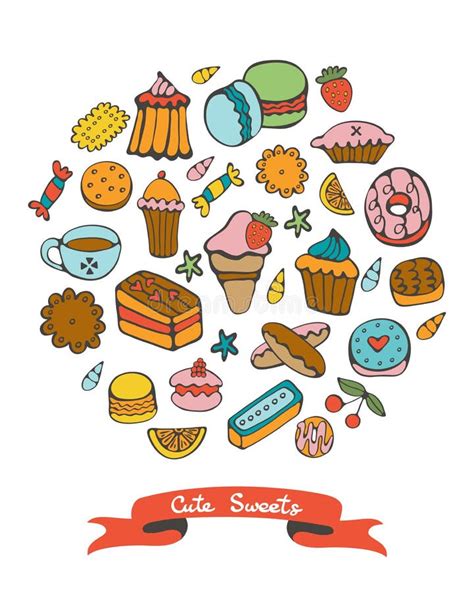 Cute Collection Of Hand Drawn Sweets And Desserts Stock Vector