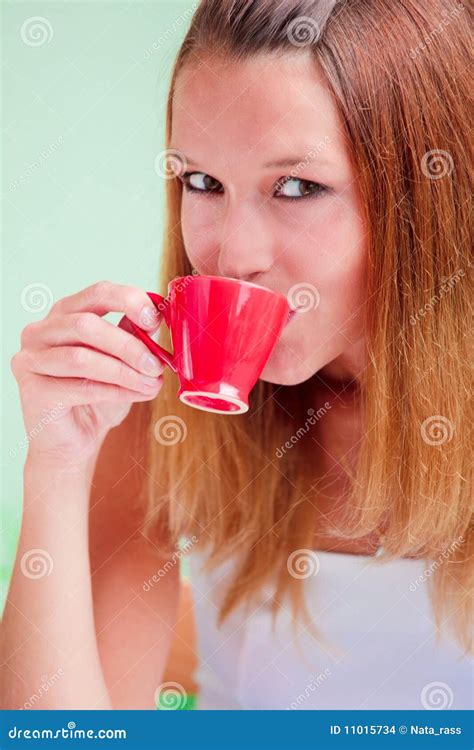 redhead woman drinking coffee stock images image 11015734