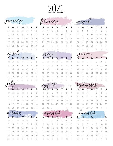 Small Year Calendar 2021